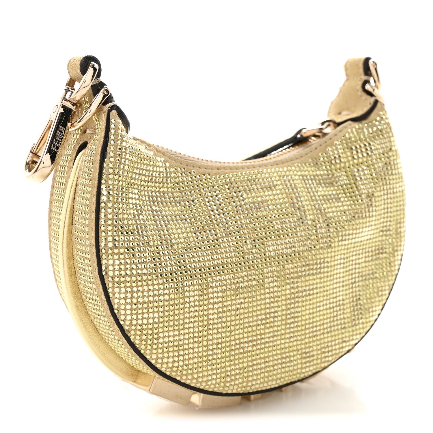 Crystal Vitello Laminato Suede FF Nano Fendigraphy Hobo Charm Platino
