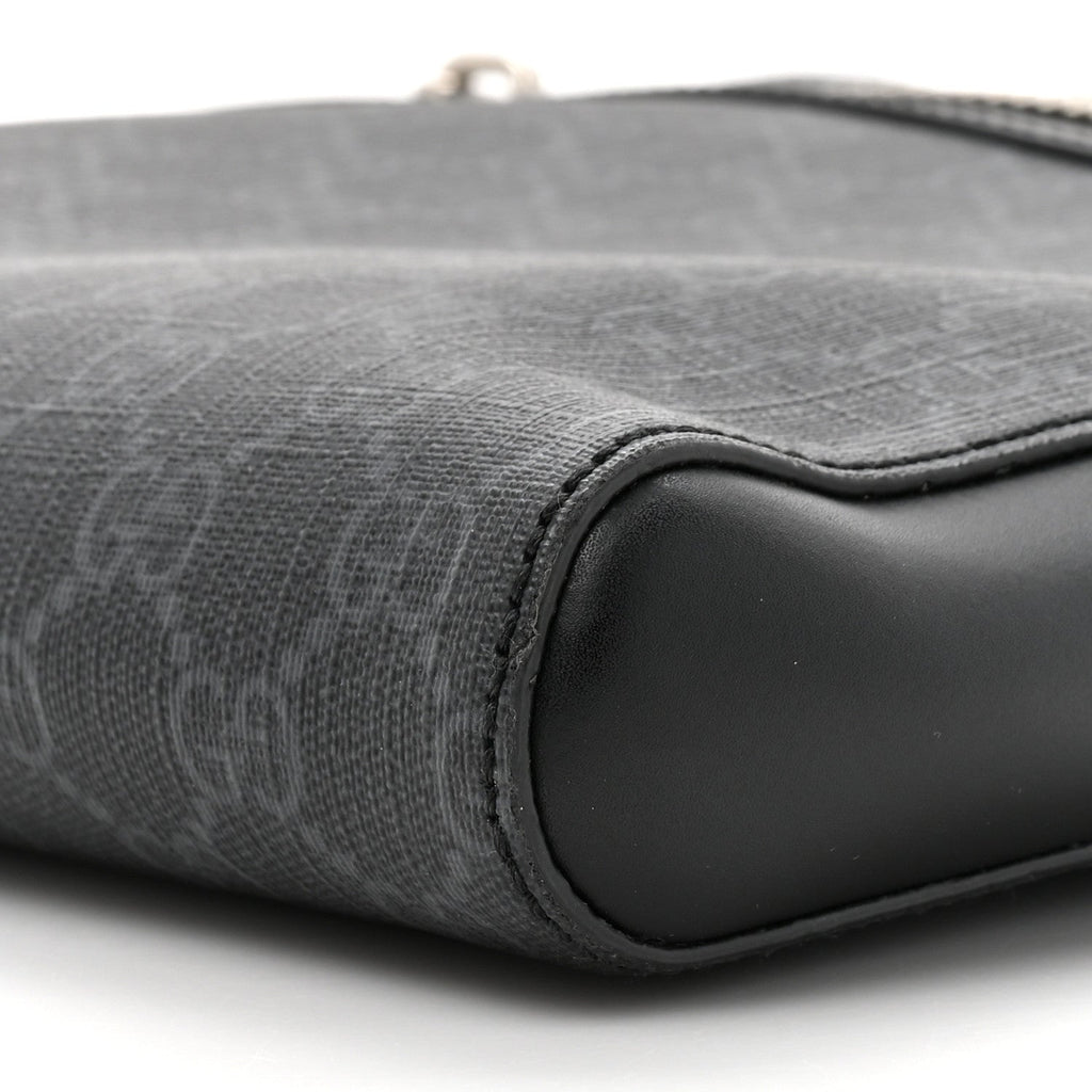 GG Supreme Monogram Appia Calfskin Web Flat Messenger Bag Black Grey