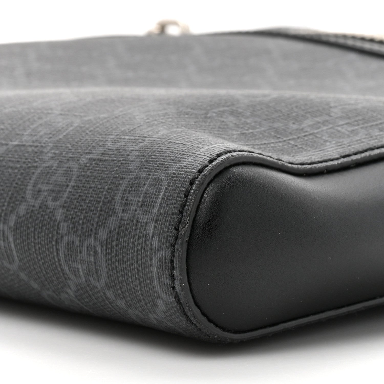 GG Supreme Monogram Appia Calfskin Web Flat Messenger Bag Black Grey
