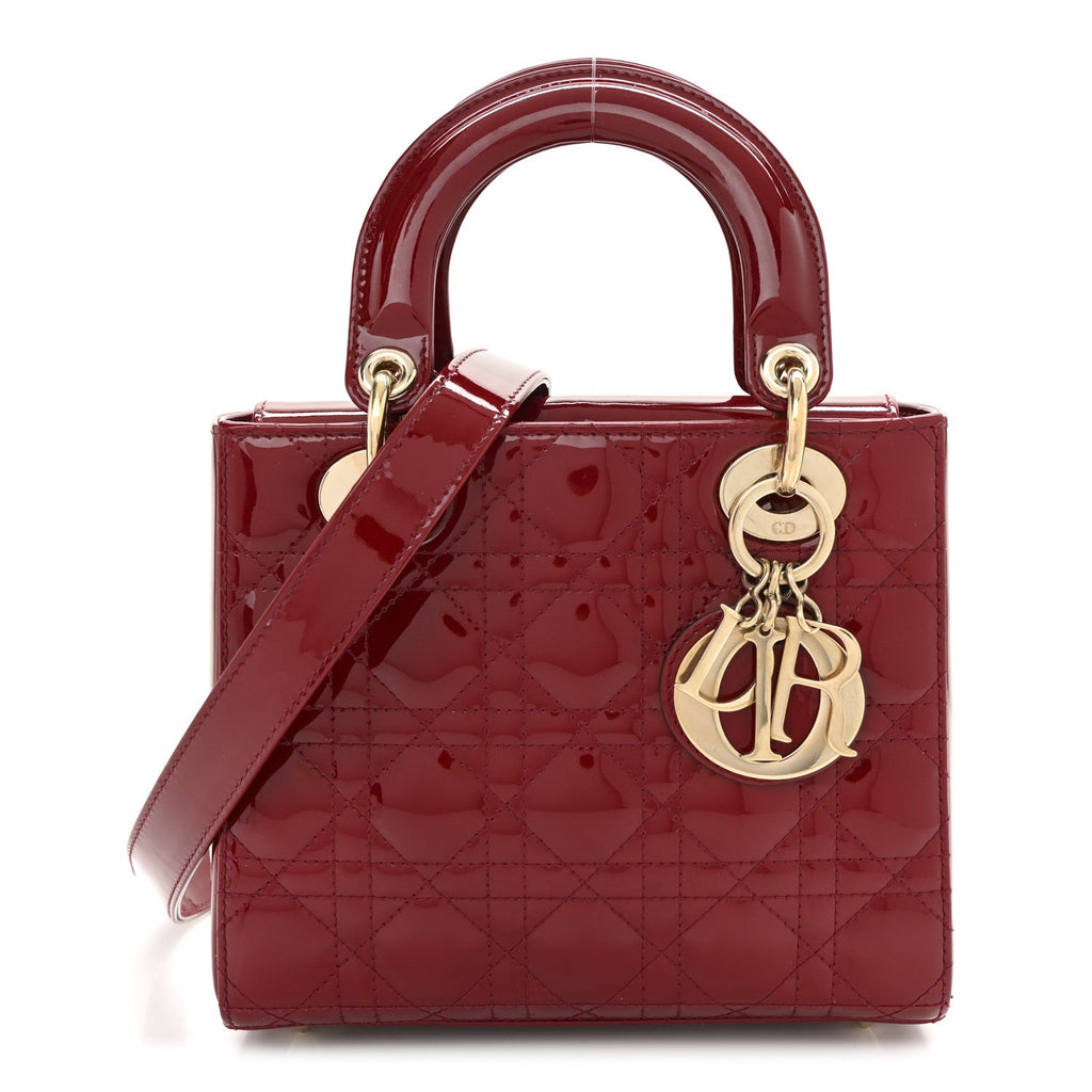 Patent Cannage Small Lady Dior Cherry Red