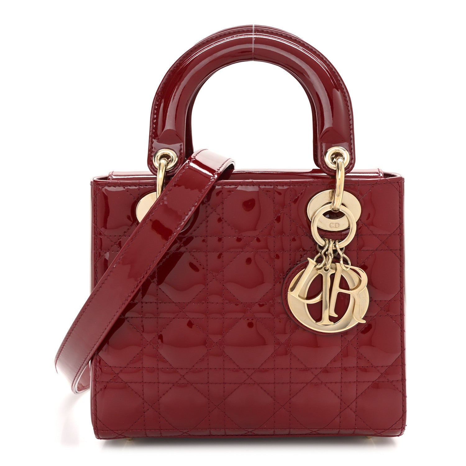 Patent Cannage Small Lady Dior Cherry Red