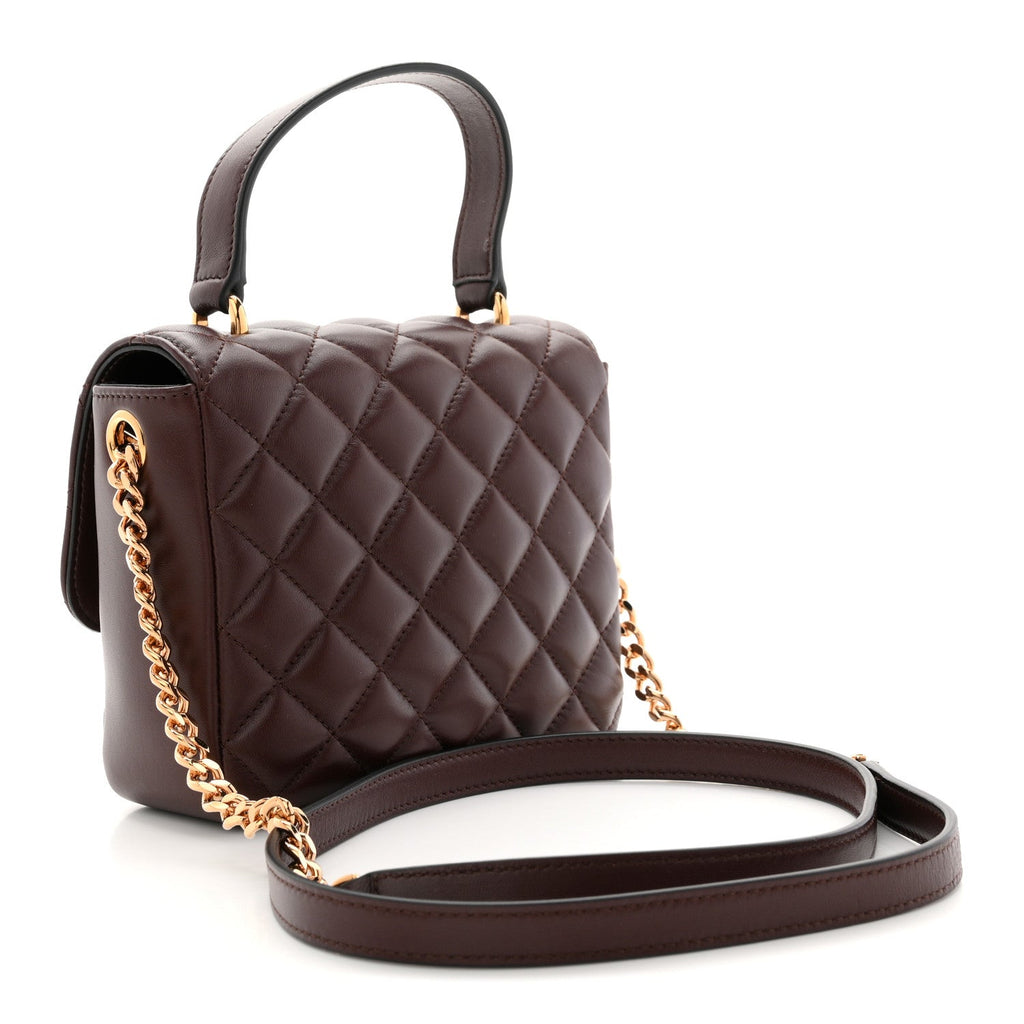 Nappa Quilted Medusa Top Handle Crossbody Flap Dark Brown