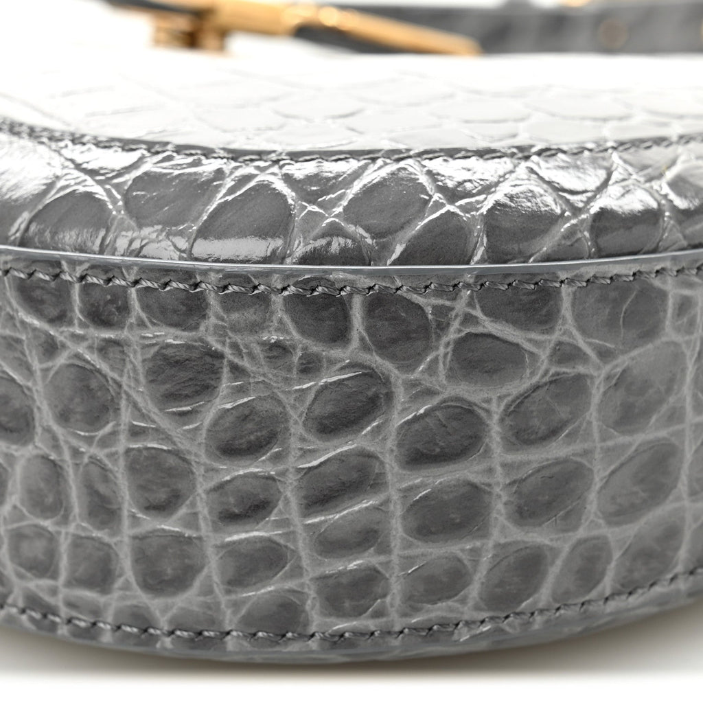 Calfskin Crocodile Embossed Large Greca Goddess Bag Charcoal