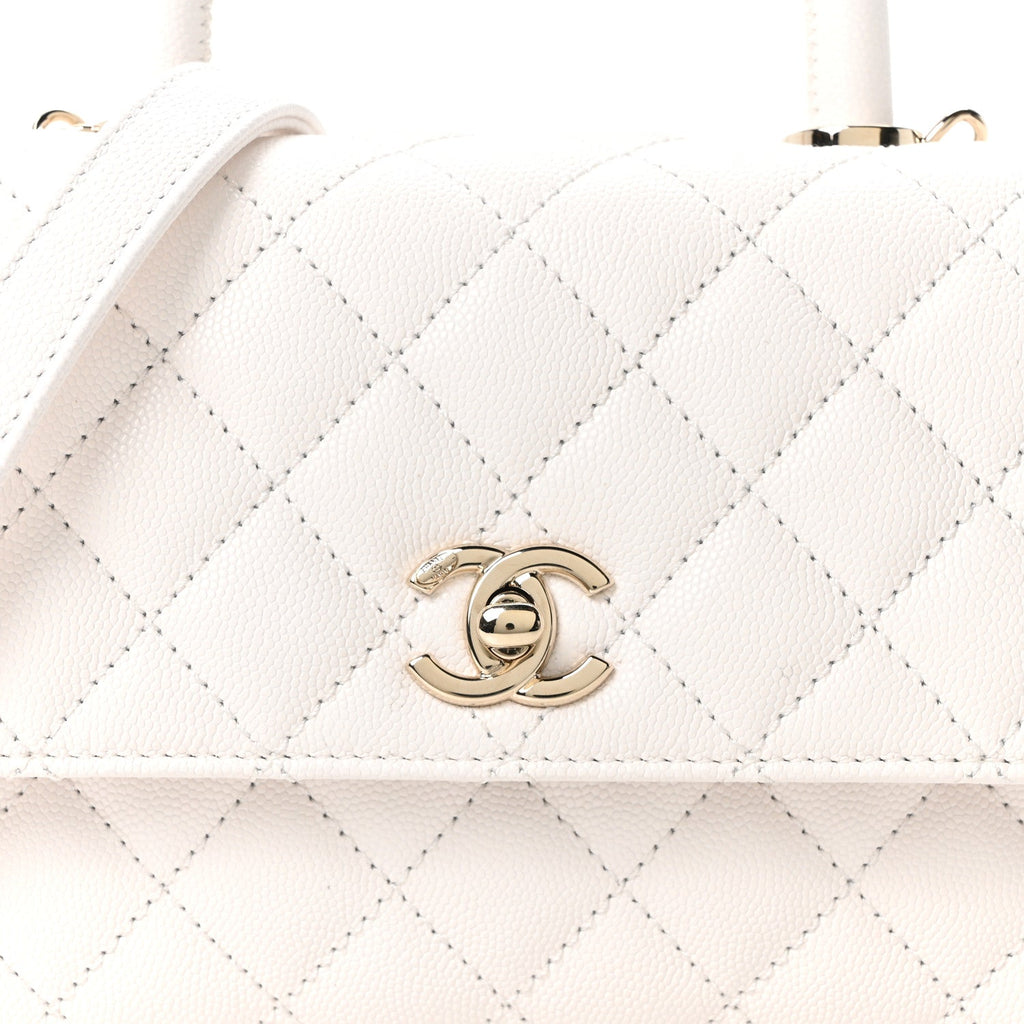 Caviar Quilted Mini Coco Handle Flap White