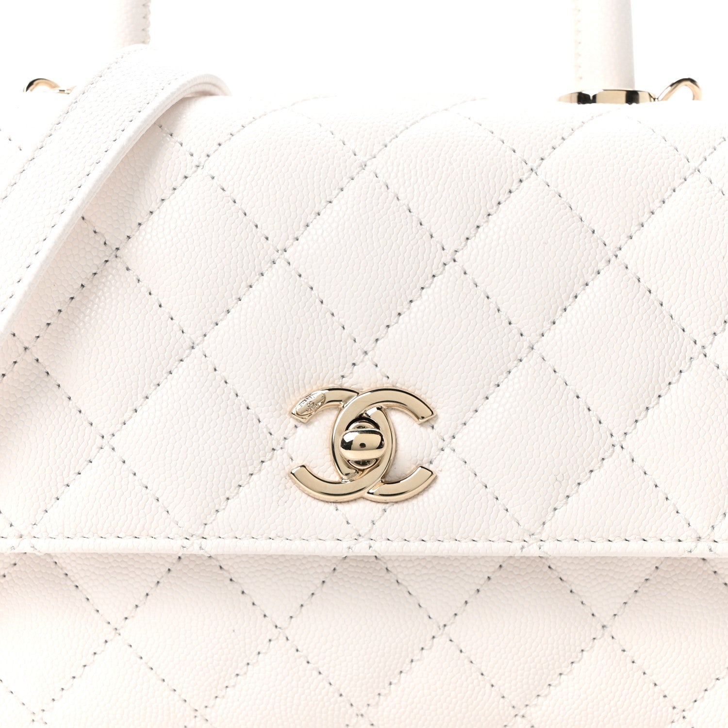 Caviar Quilted Mini Coco Handle Flap White
