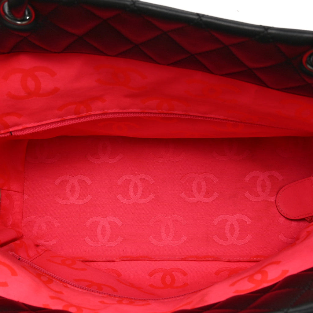Calfskin Quilted Large Cambon Tote Black