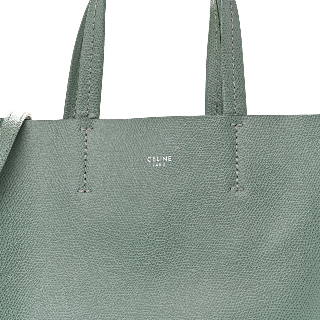 Grained Calfskin Small Vertical Cabas Green