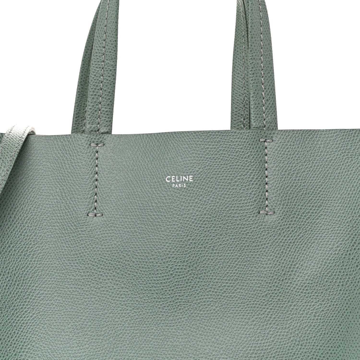 Grained Calfskin Small Vertical Cabas Green