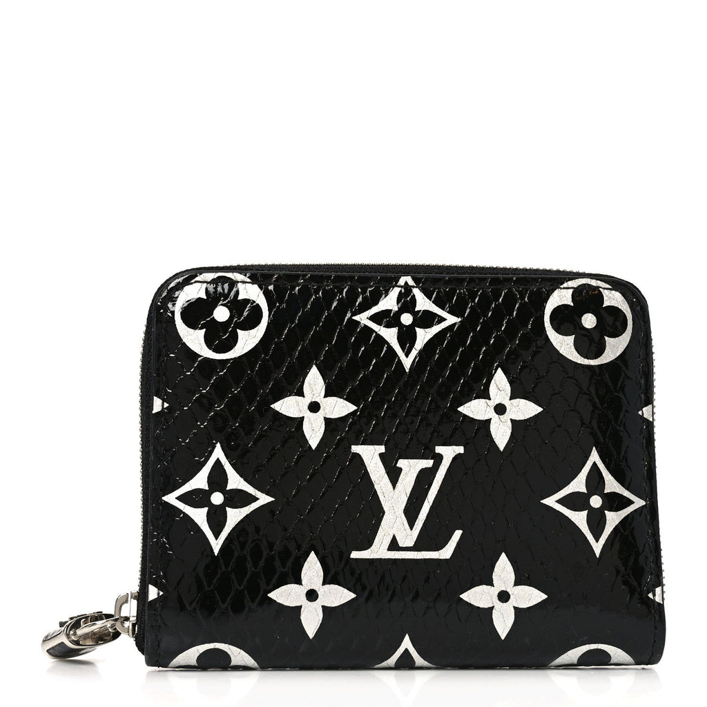 Snakeskin Monogram Zippy Padlock Coin Purse Black