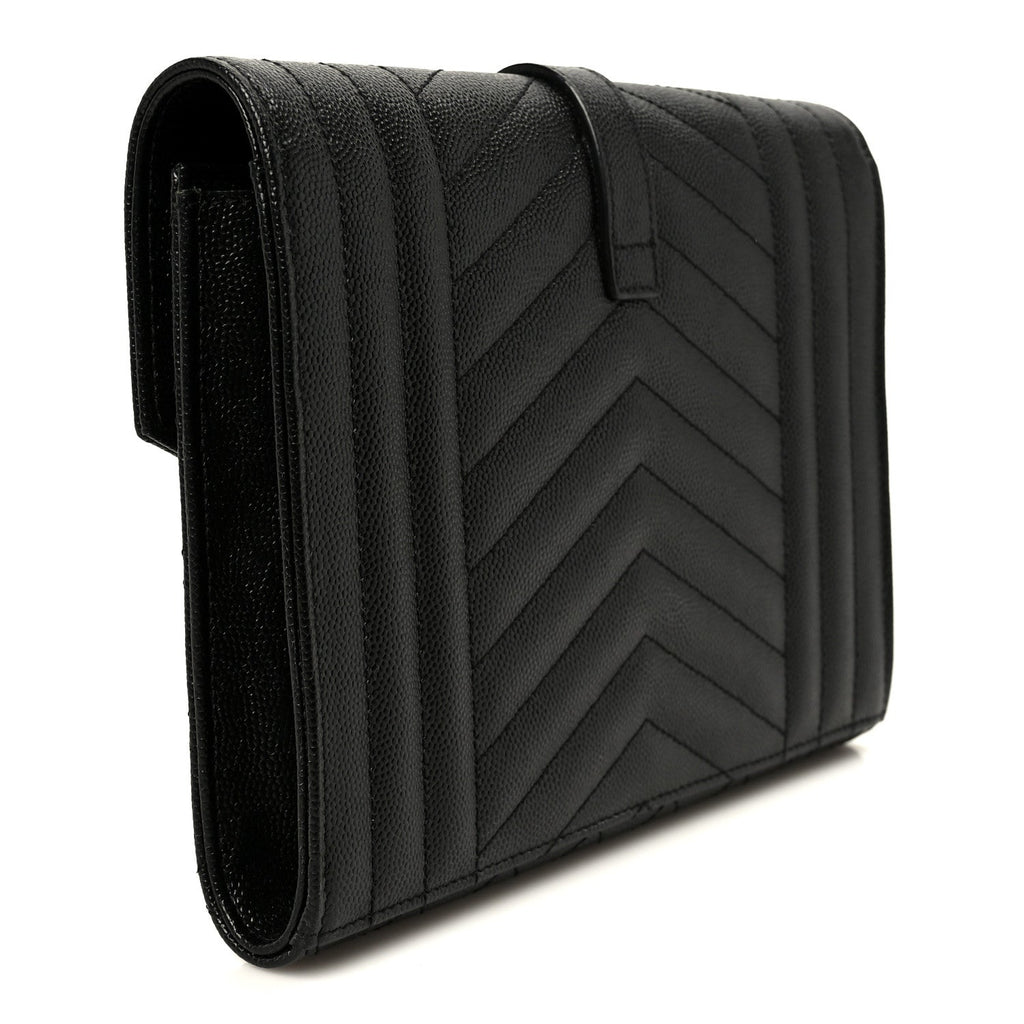 Grain De Poudre Textured Mixed Matelasse Triquilt Monogram Clutch Black