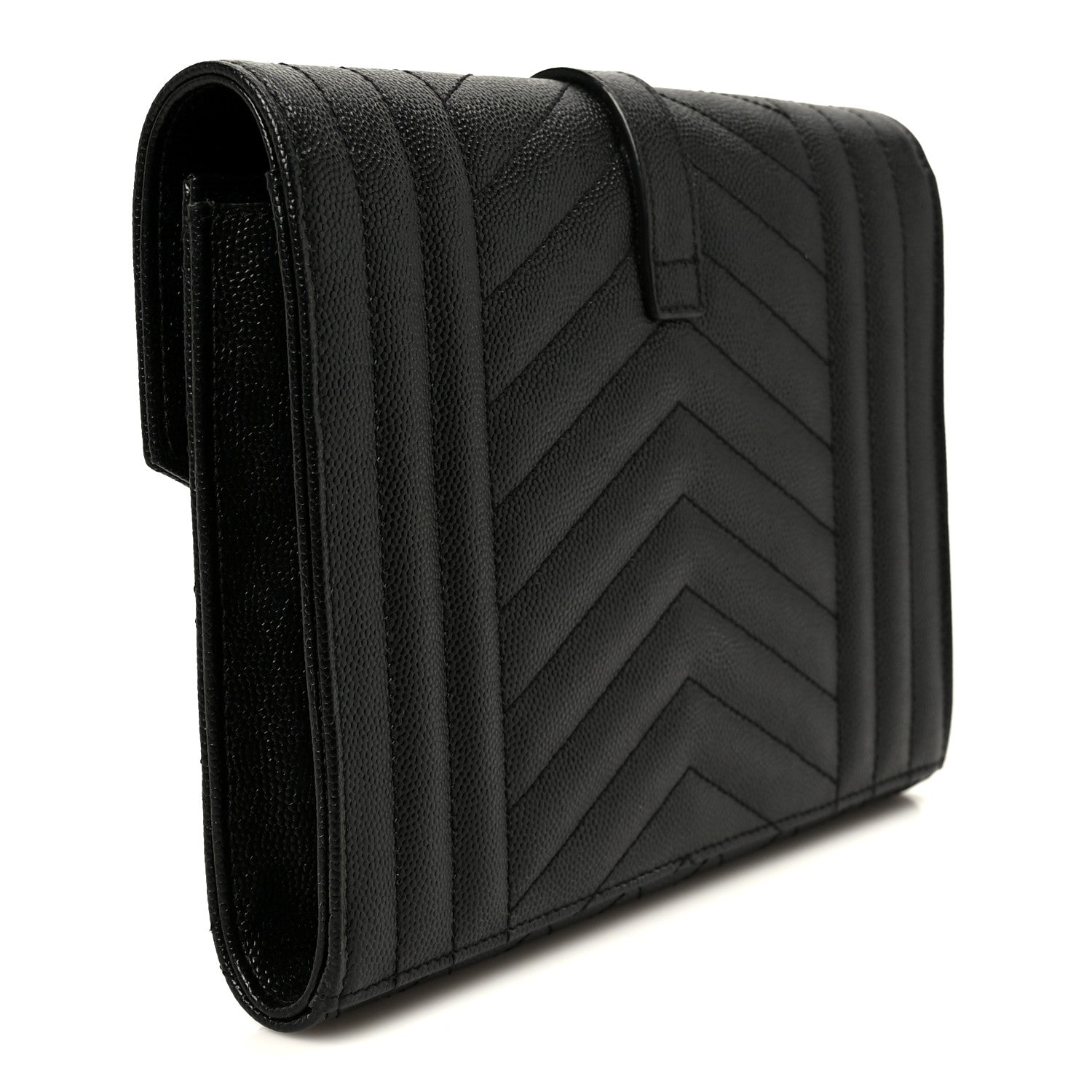 Grain De Poudre Textured Mixed Matelasse Triquilt Monogram Clutch Black