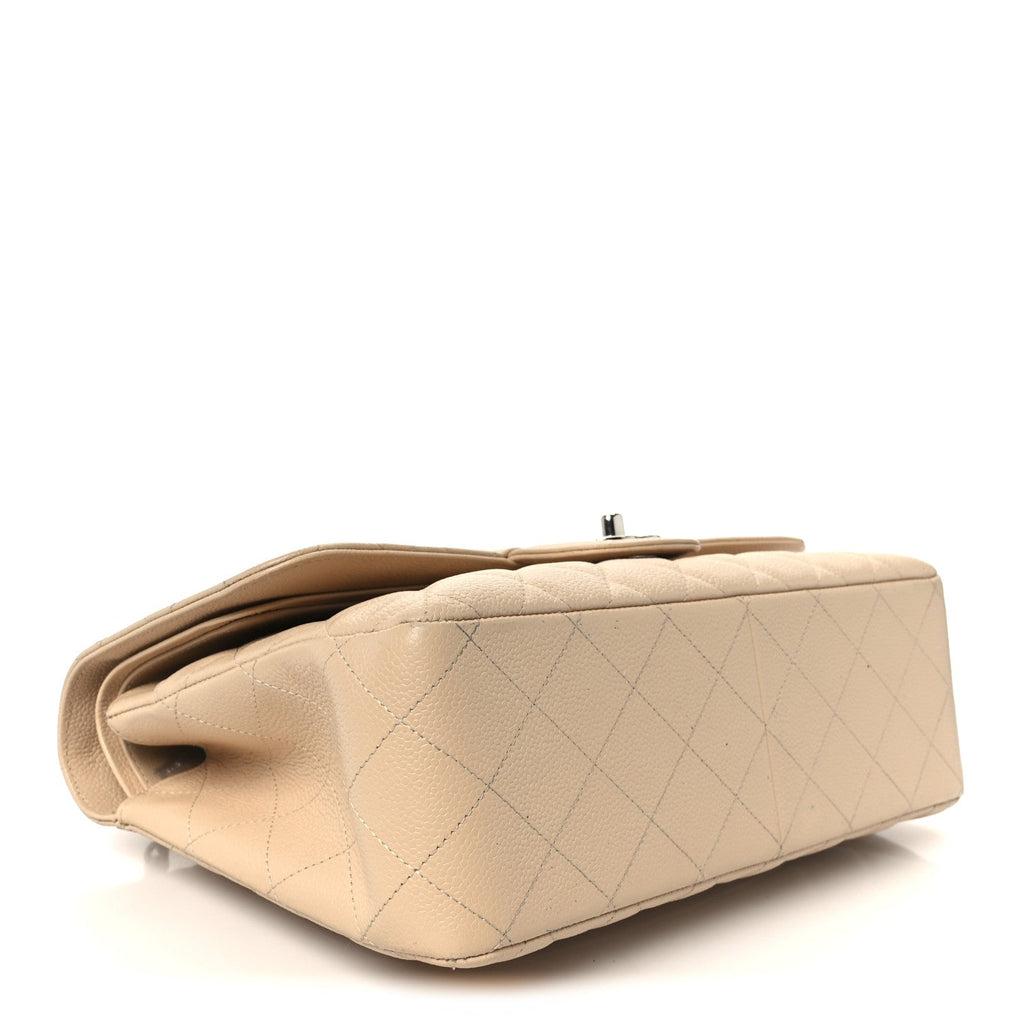 Caviar Quilted Jumbo Double Flap Beige