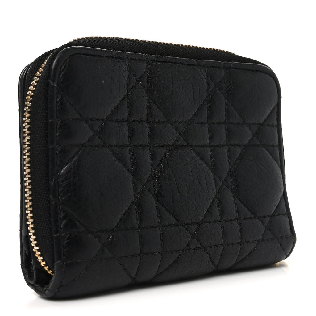 Grained Calfskin Supple Cannage Caro Scarlet Zipped Wallet Black