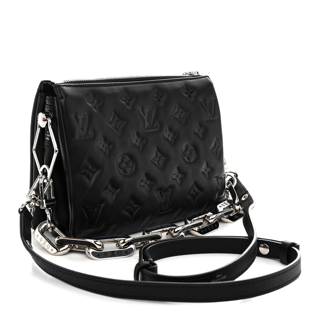 Lambskin Monogram Crystal Embossed Embellished Coussin BB Black