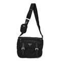 Re-Nylon Vela Saffiano Pocket Double Buckle Messenger Shoulder Bag Black
