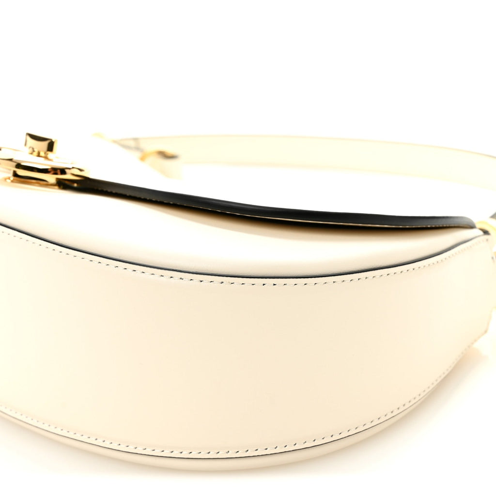 Calfskin Ohval Foldover Shoulder Bag White
