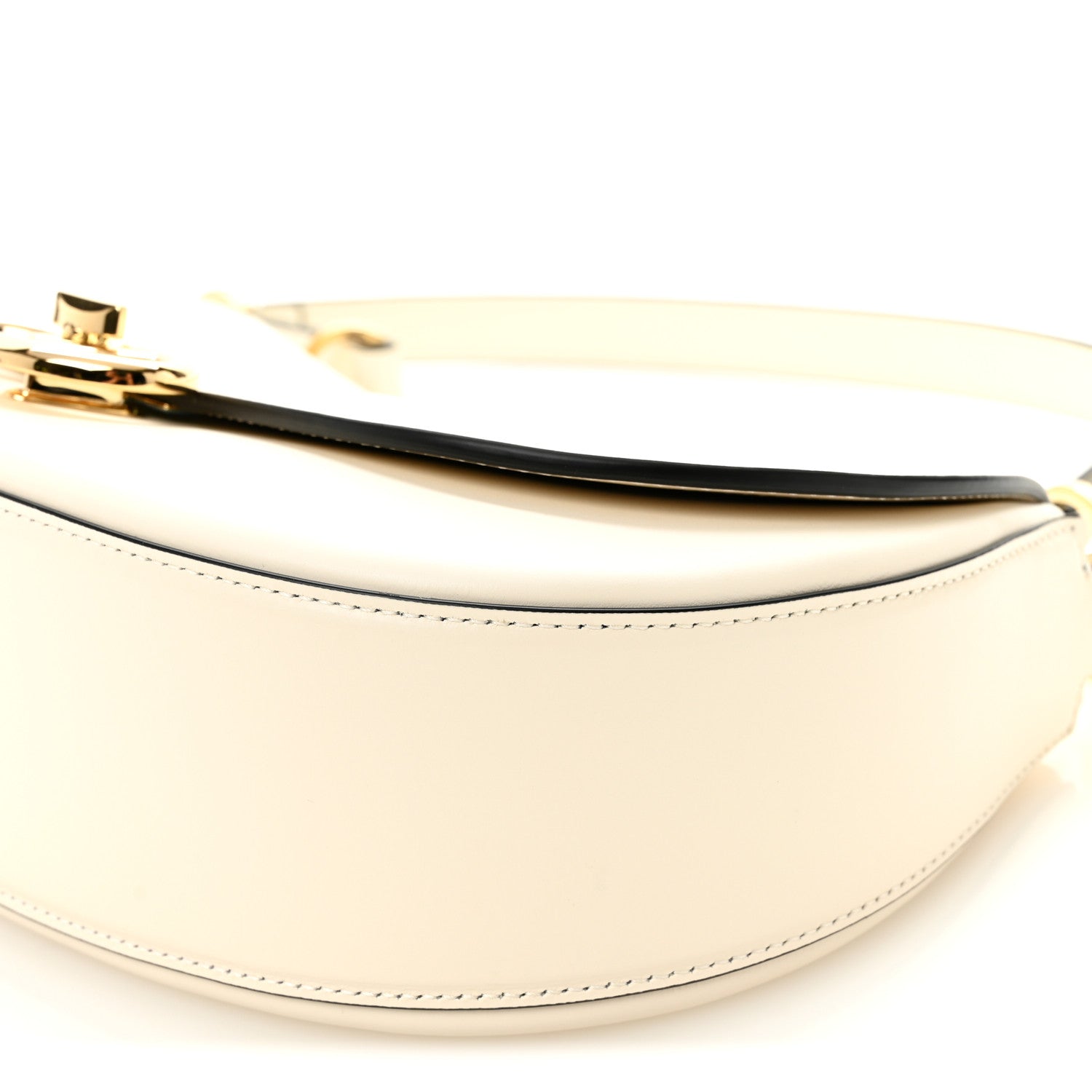 Calfskin Ohval Foldover Shoulder Bag White