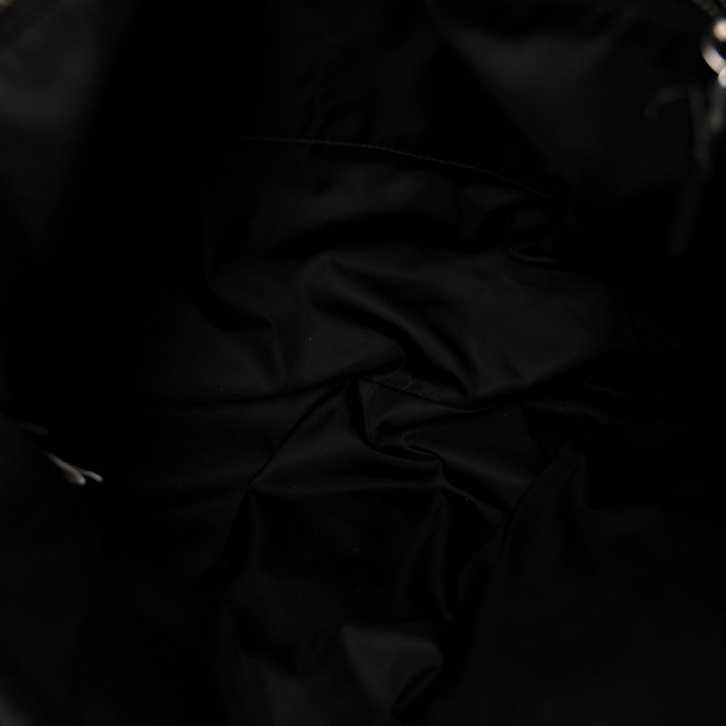 Re-Nylon Padded Printed Medium Tote Bag Black White