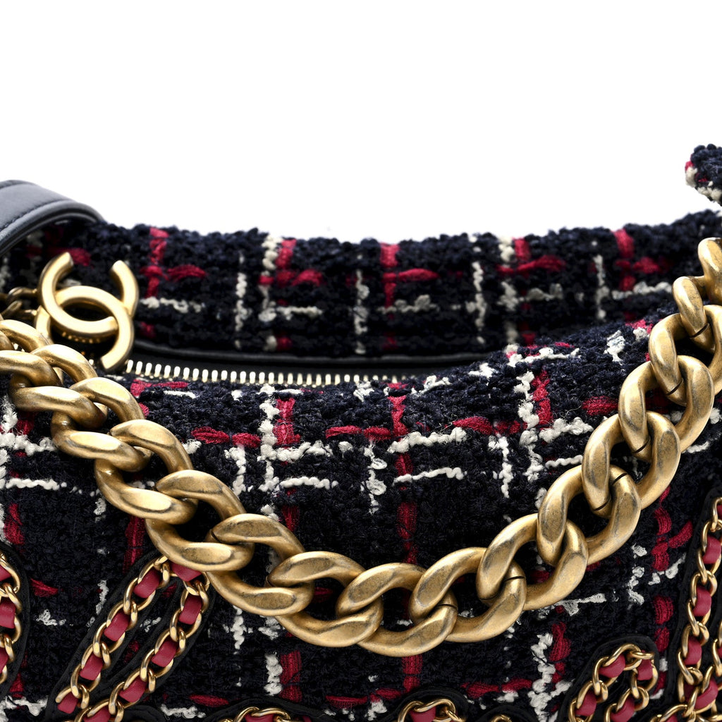 Tweed Calfskin Signe Hobo Navy Multicolor