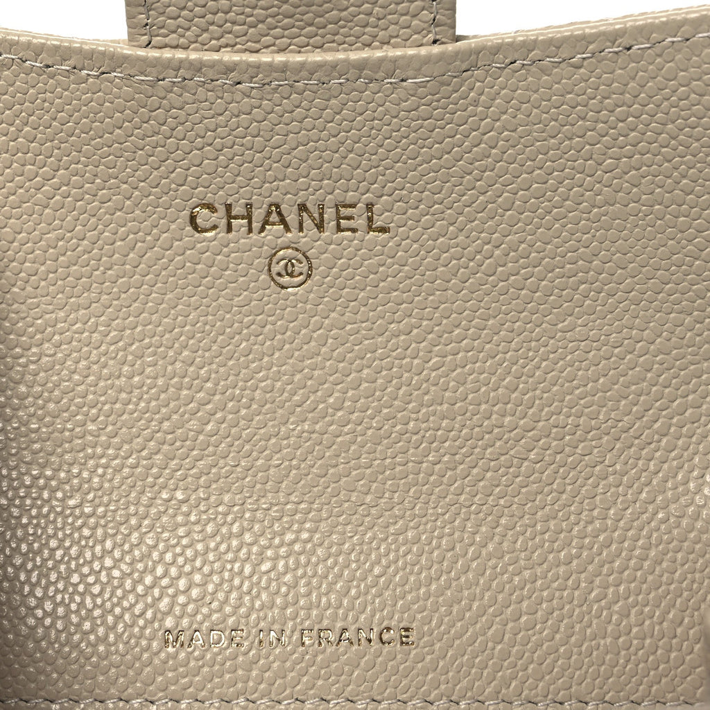 Caviar Quilted Flap  Holder Wallet Beige