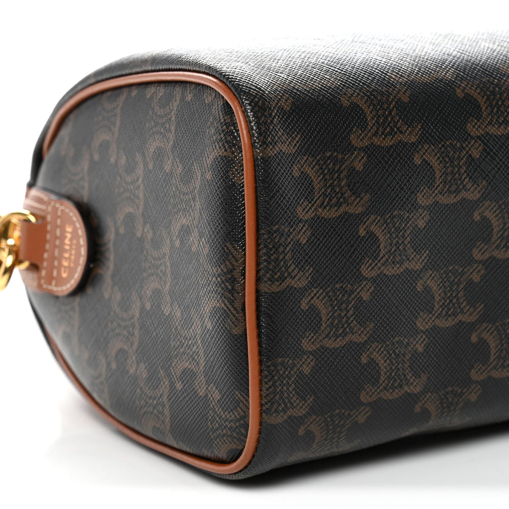 Triomphe Canvas Calfskin Small Boston Bag Tan