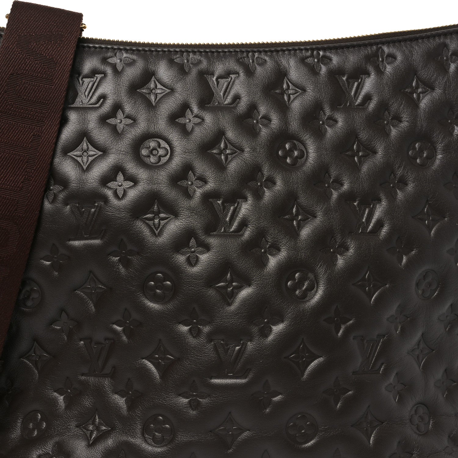 Calfskin Embossed Monogram Coussin Hobo MM Chocolate