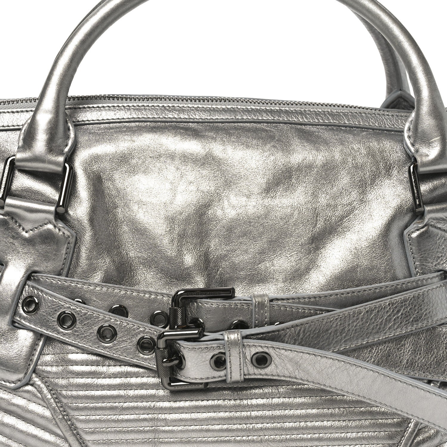 Metallic Calfskin Winnieford Satchel Silver