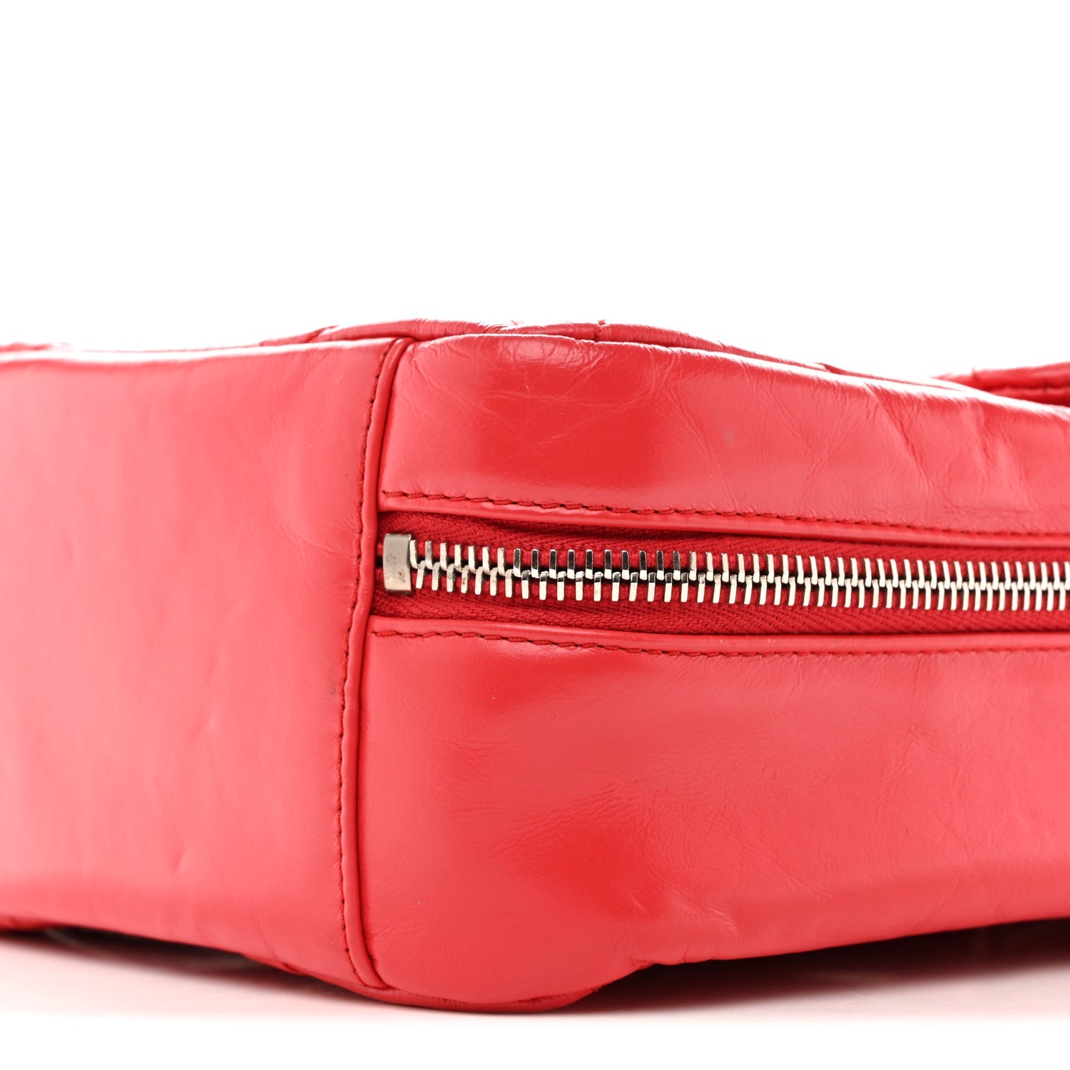 Aged Calfskin Quilted Top Handle Camera Case Red