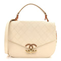 Grained Calfskin Quilted Small Cuba Top Handle Flap White