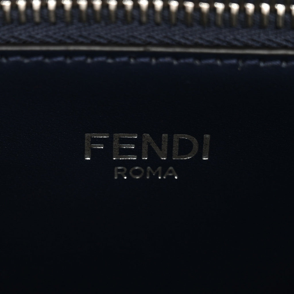 Cuoio Romano Vitello Cover Glazed Fabric Bi-Color FF 1974 Mini Peekaboo I SEE U Satchel Blue Dark Brown Tobacco Moro