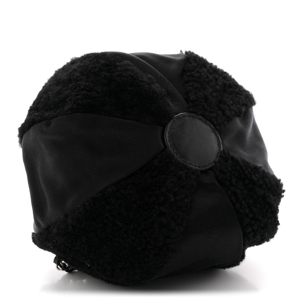 Fur Satin Drawstring Tassel Sac Cordon Shoulder Bag Black