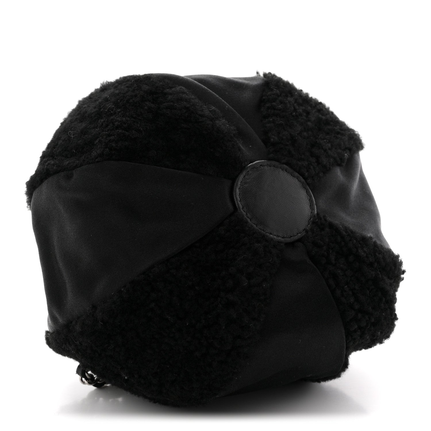 Fur Satin Drawstring Tassel Sac Cordon Shoulder Bag Black