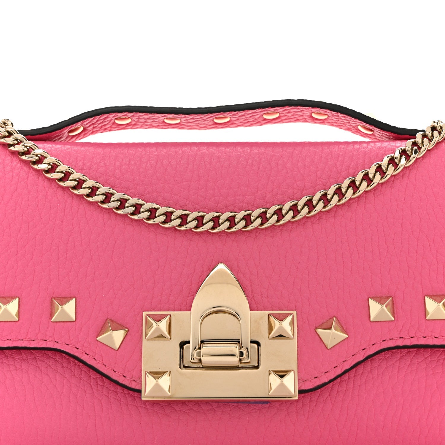 Pebbled Calfskin Rockstud Flip Lock Wallet On Chain Feminine Pink