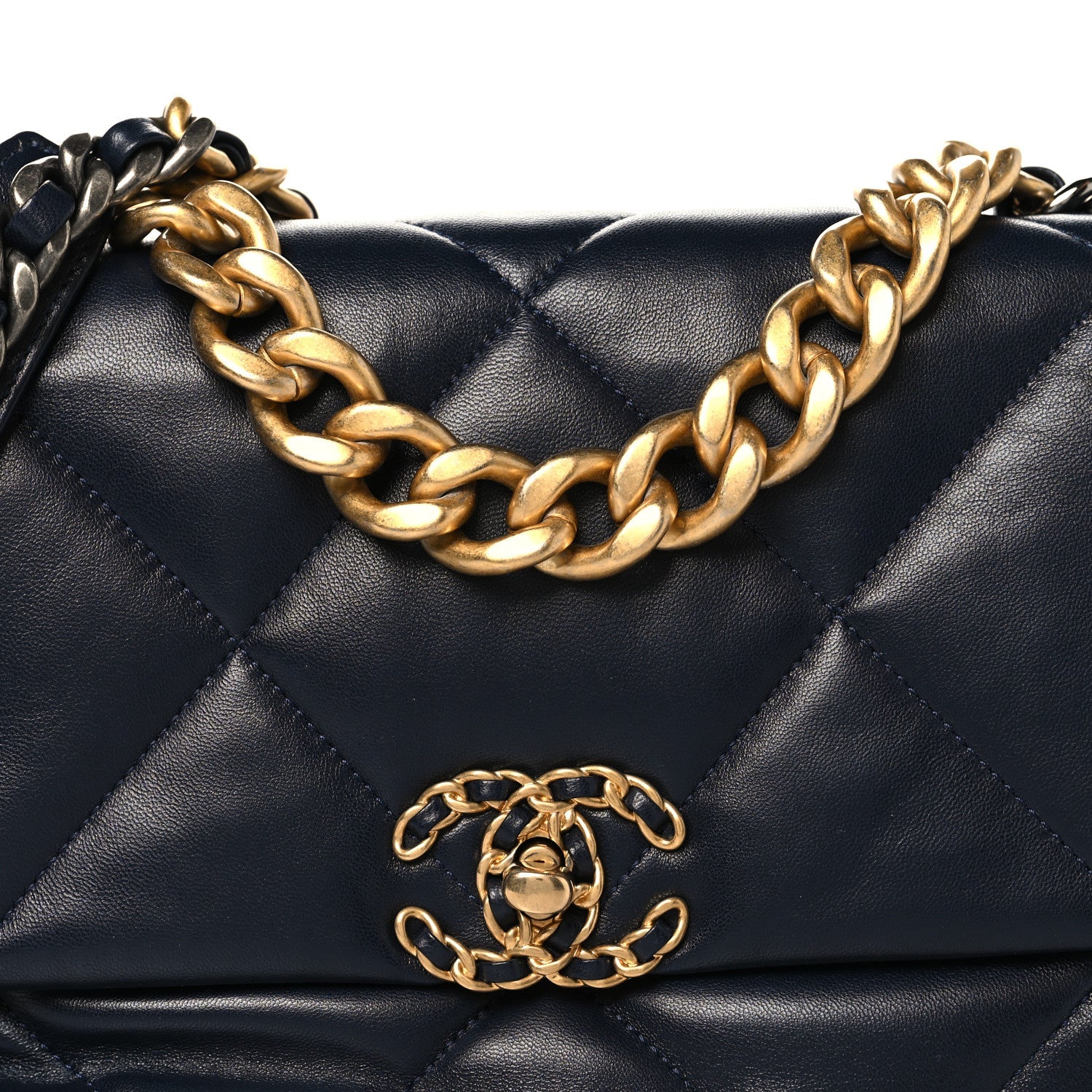Lambskin Quilted Large Chanel 19 Flap Navy Blue