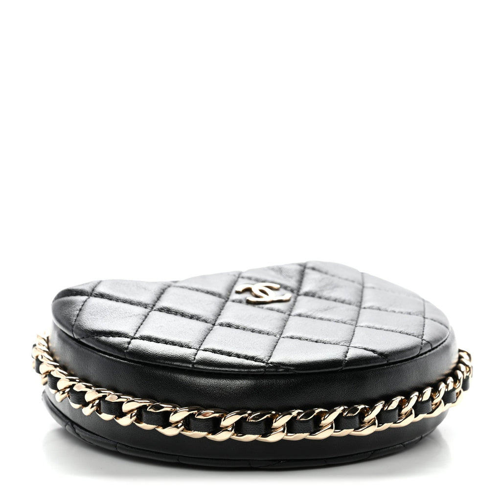 Lambskin Quilted Chain Around Pouch Black