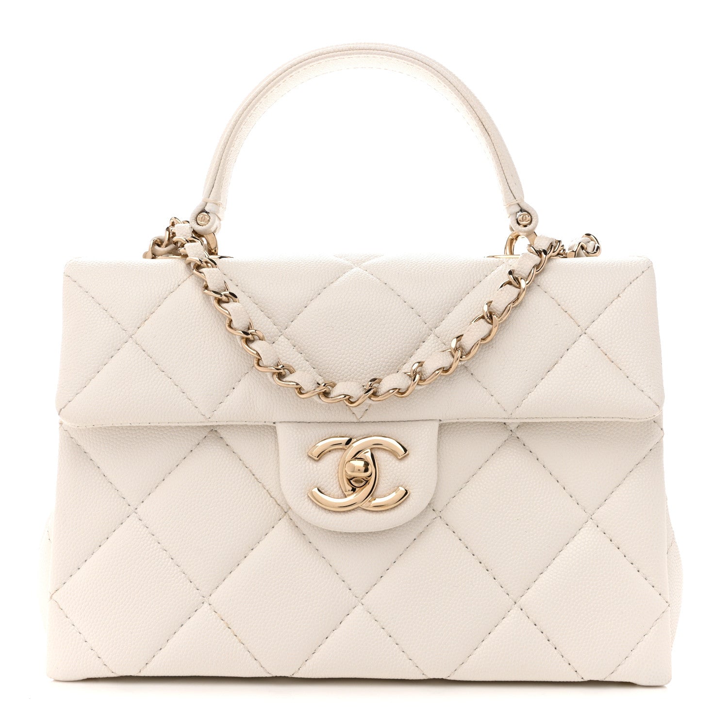 Caviar Quilted Mini Retro Twist Top Handle Flap White