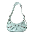 Extra Supple Calfskin Crocodile Embossed Le Cagole Shoulder Bag XS Green Acqua