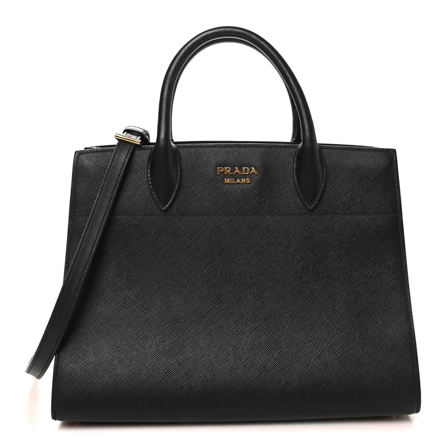 Saffiano City Calfskin Medium Bibliothèque Top Handle Black Fuoco