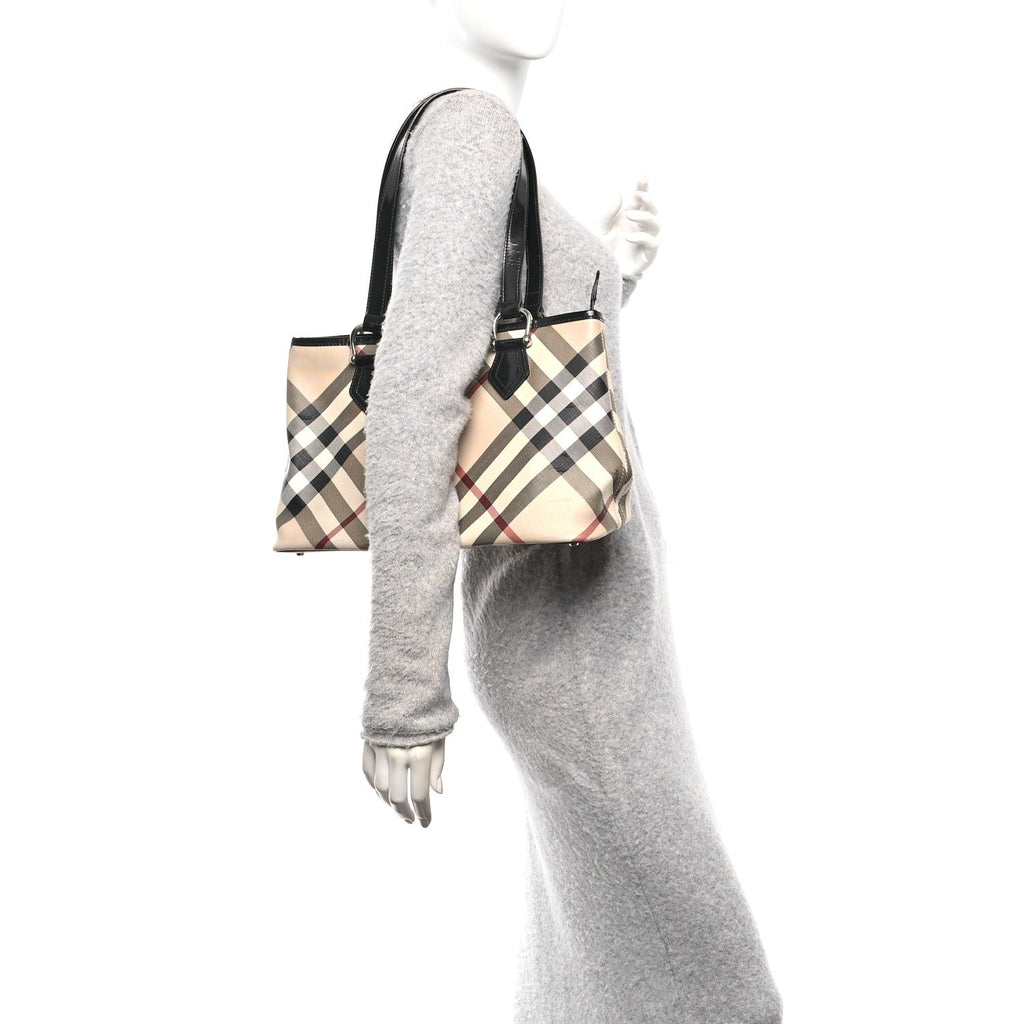 Metallic Calfskin Nova Check Small Nickie Tote Black