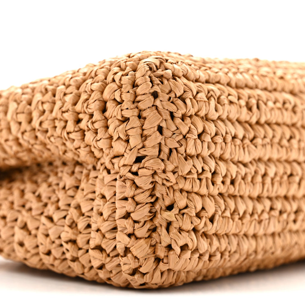 Braided Raffia Nano Kelly Flap Bag Dark Beige