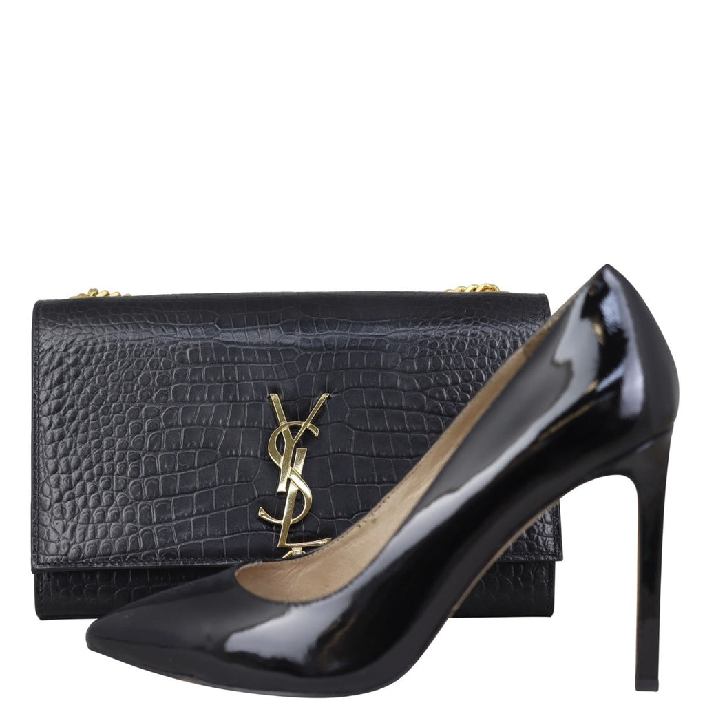 Saint Laurent Kate Tassel Chain Bag Medium Croc-Embossed