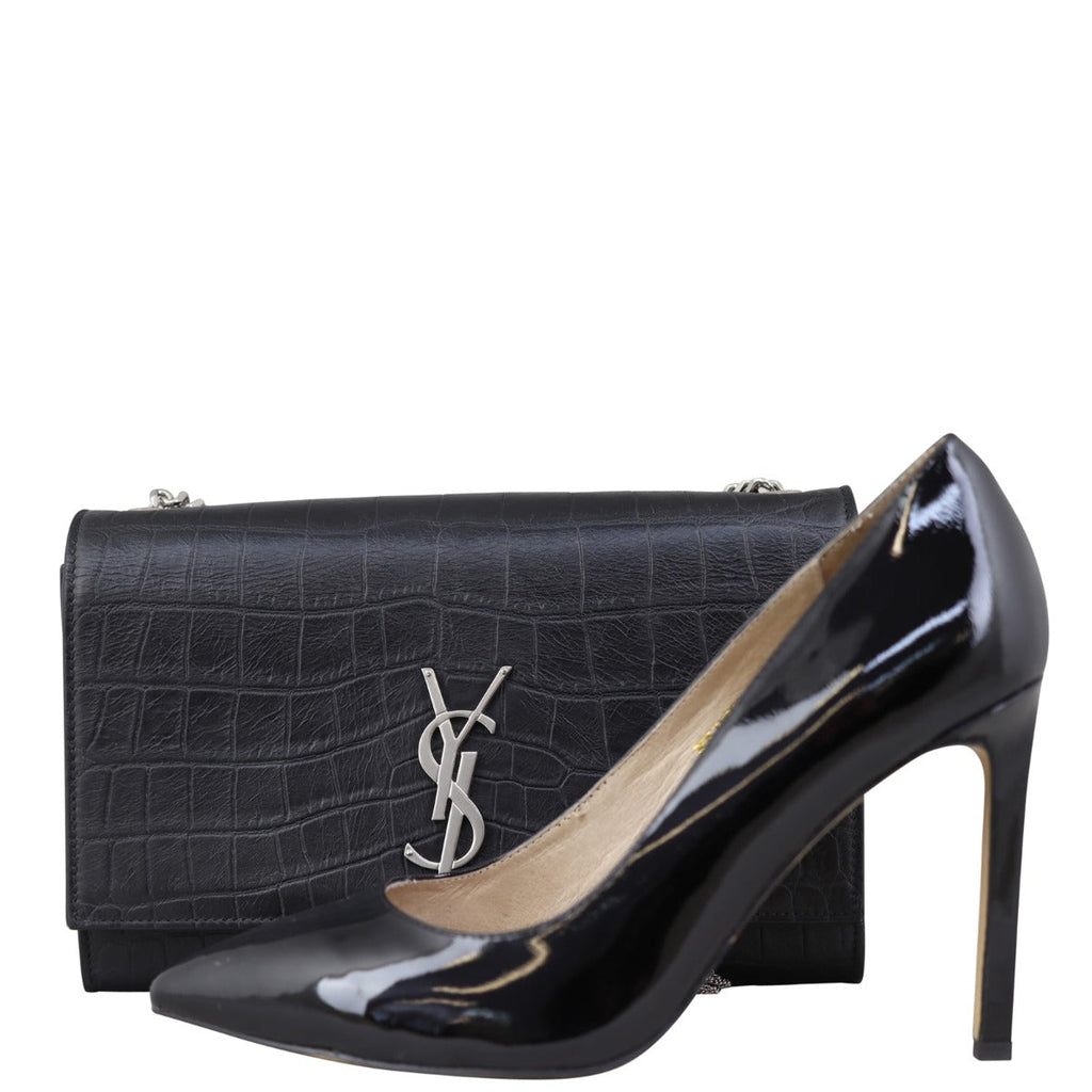 Saint Laurent Kate Tassel Chain Bag Medium Croc-Embossed