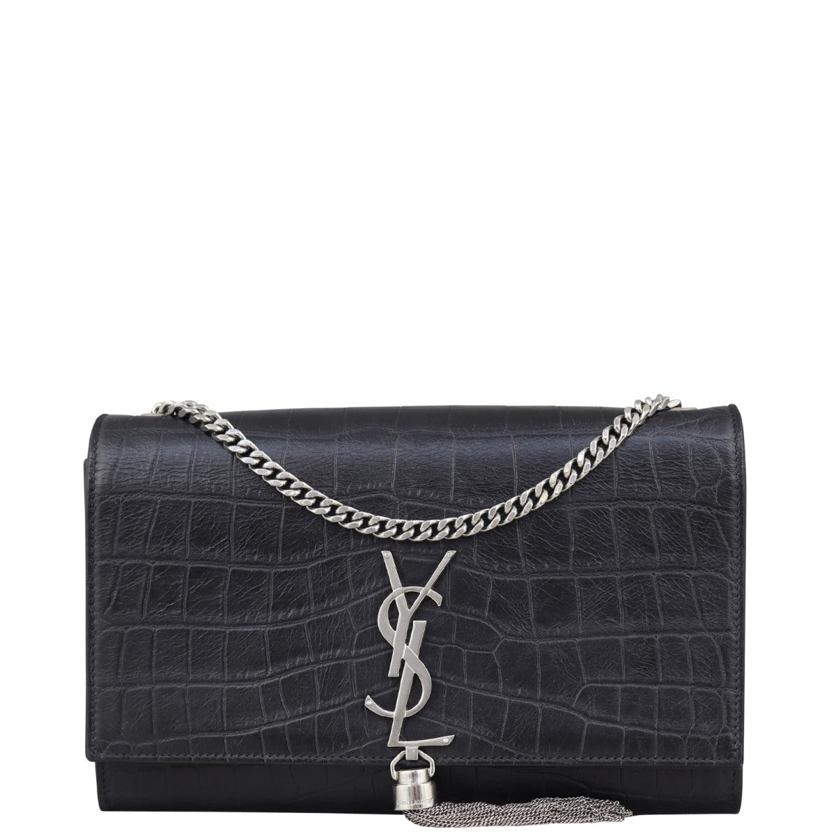 Saint Laurent Kate Tassel Chain Bag Medium Croc-Embossed