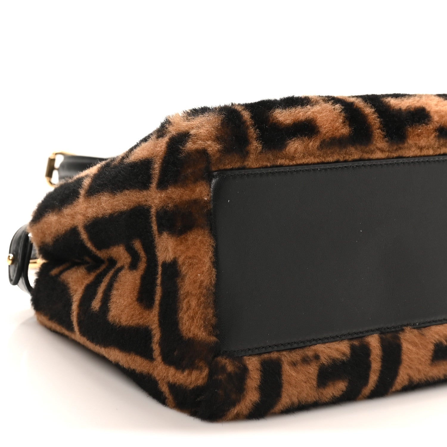 Shearling Nappa Macro FF 1974 Mini Peekaboo Iconic Satchel Tobacco Black