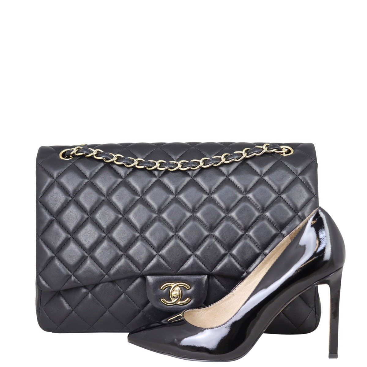 Chanel Classic Single Flap Maxi Lambskin | Black Gold Hardware