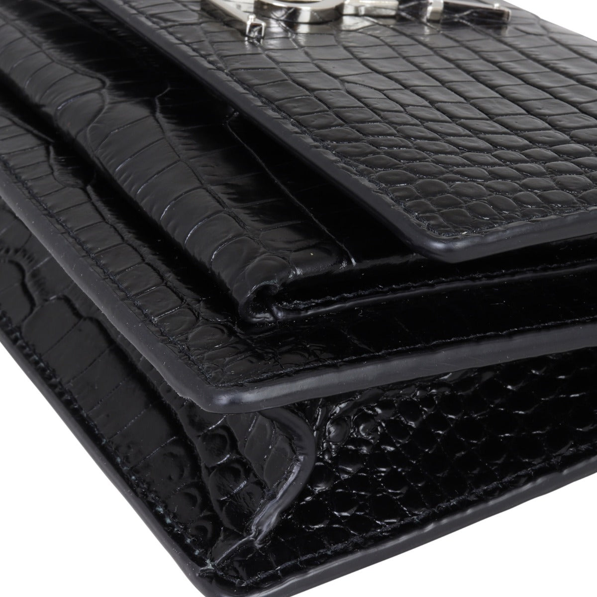 Saint Laurent Sunset Chain Wallet Croc Embossed
