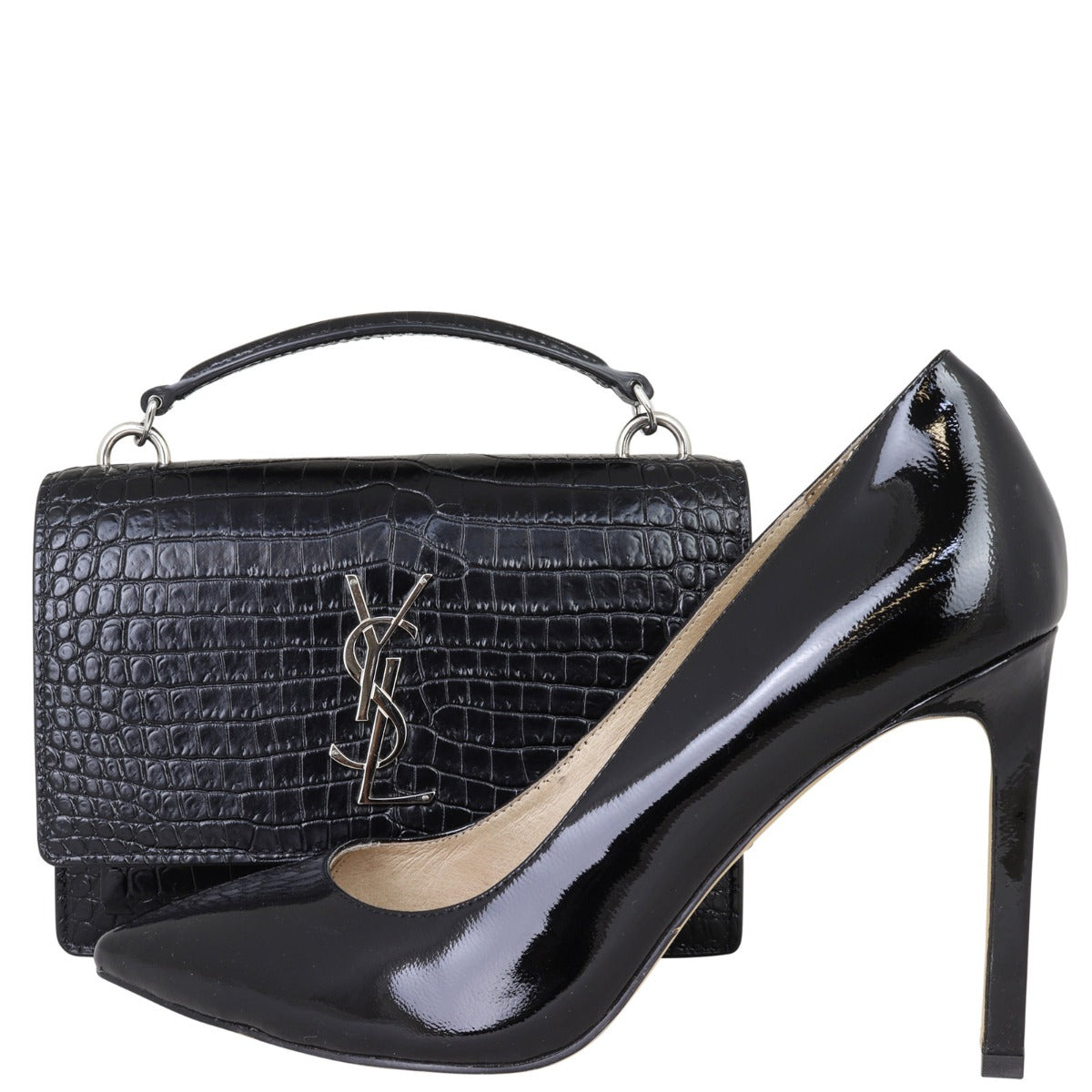 Saint Laurent Sunset Chain Wallet Croc Embossed