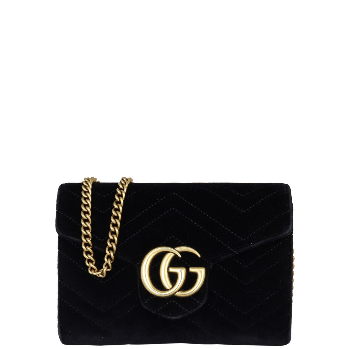 Gucci GG Marmont Matelasse Velvet Chain Wallet