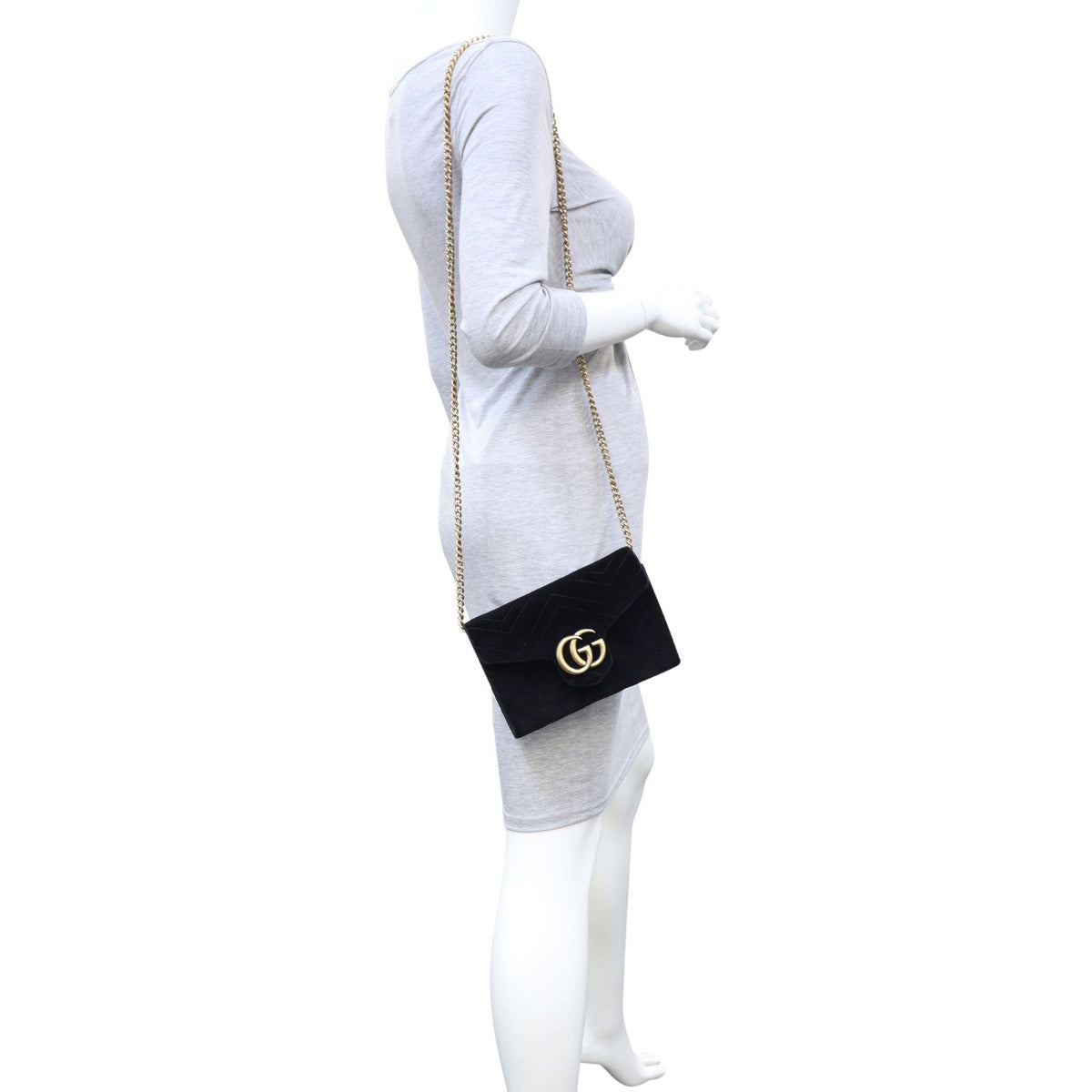 Gucci GG Marmont Matelasse Velvet Chain Wallet