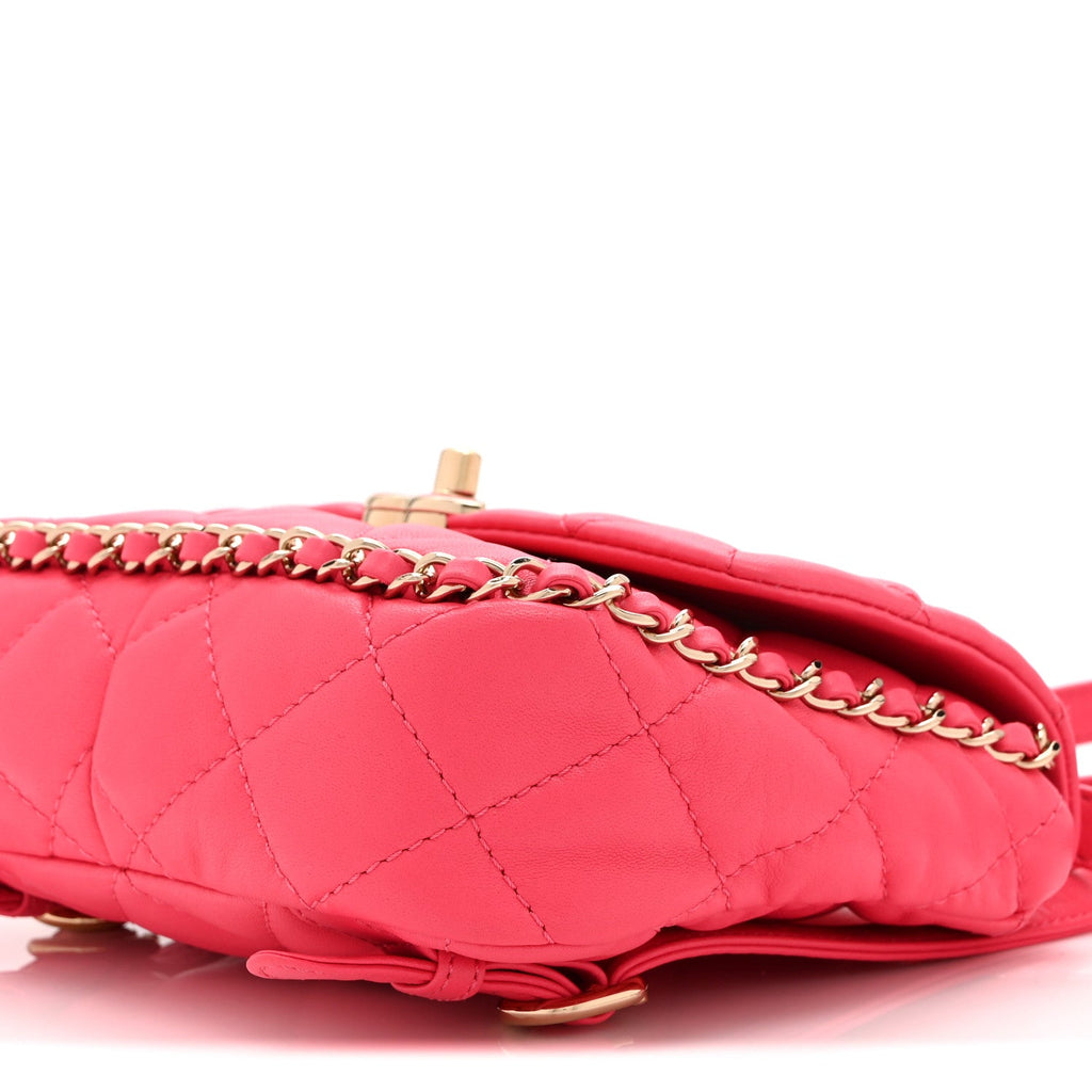 Lambskin Quilted Resin Chain Around Backpack Pink